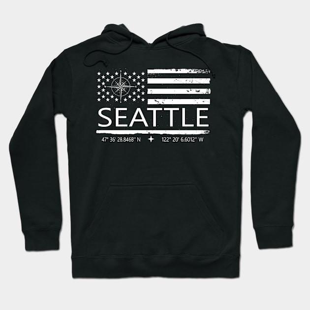 Us Flag Seattle, Seattle City Love Hoodie by TahudesignsAT